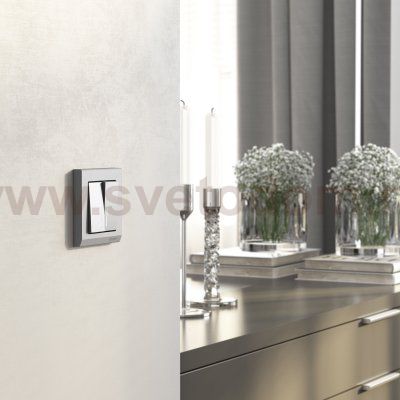 Выключатель двухклавишный проходной с подсветкой серебряный матовый W1122165