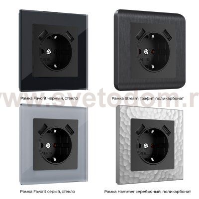 Розетка с заземлением, шторками и USBх2 (черный матовый) W1171508