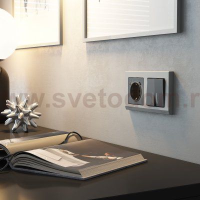 Розетка с заземлением, шторками и USB тип A+C (графит матовый) W1171764