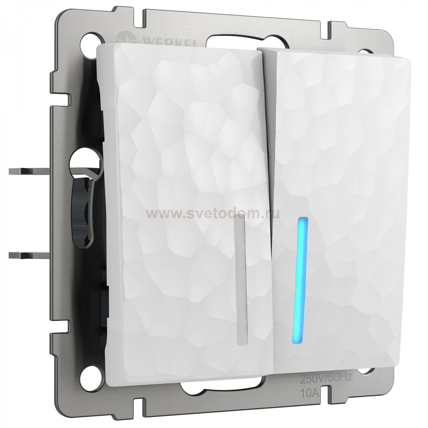 Выключатель двухклавишный проходной с подсветкой белый W1222101