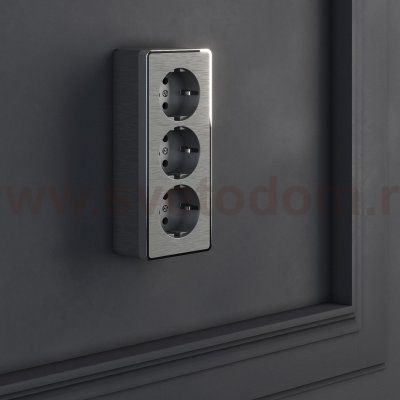 Розетка тройная с заземлением и шторками Gallant графит рифленый W5073104