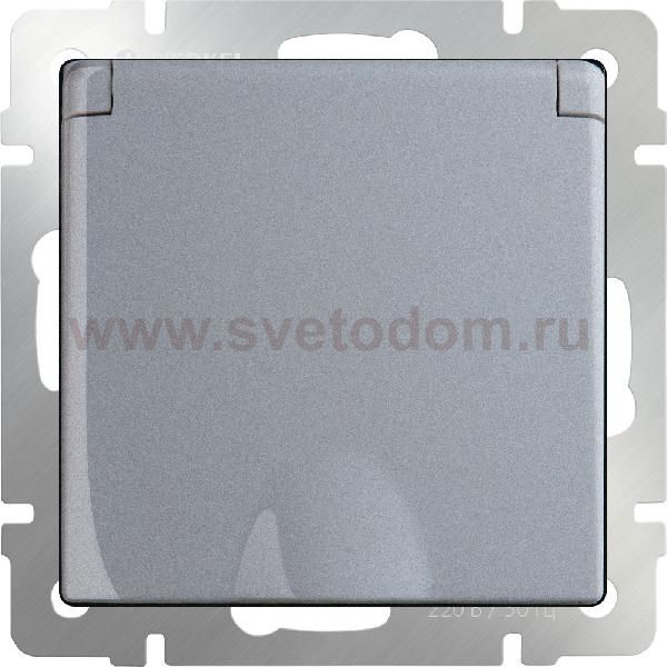 Розетка влагозащ. с зазем. с защит. крышкой и шторками  (серебряный) WL06-SKGSC-01-IP44 Werkel