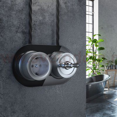 Розетка с заземлением и шторками матовый хром ретро WL19-10-02