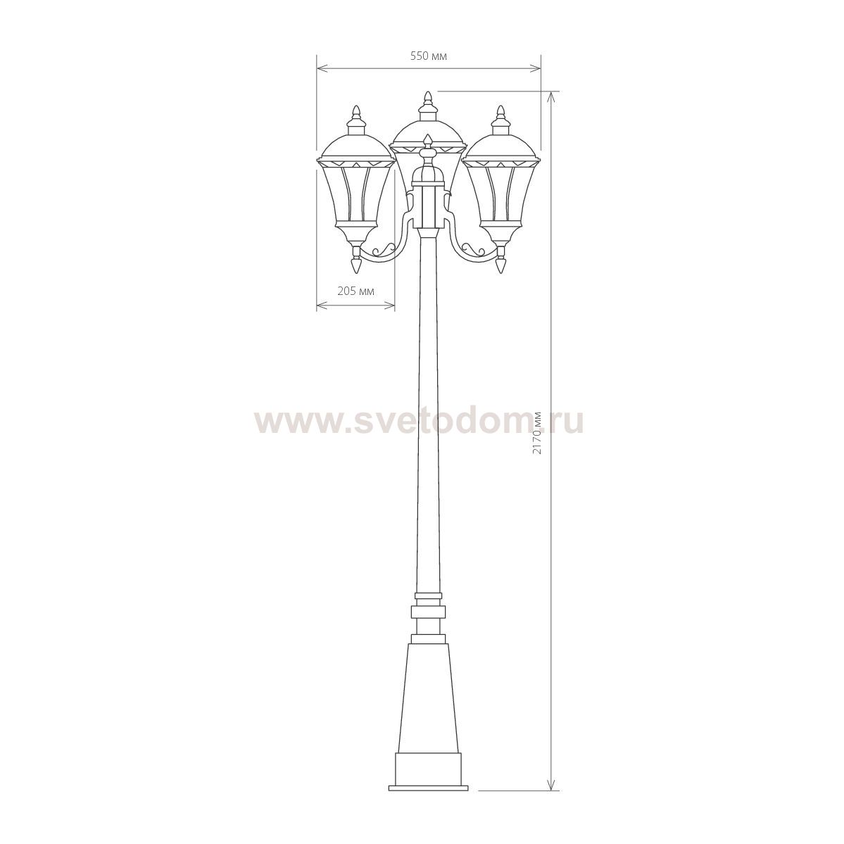 Уличный трехрожковый светильник на столбе IP44 Capella F/3 черное золото Elektrostandard