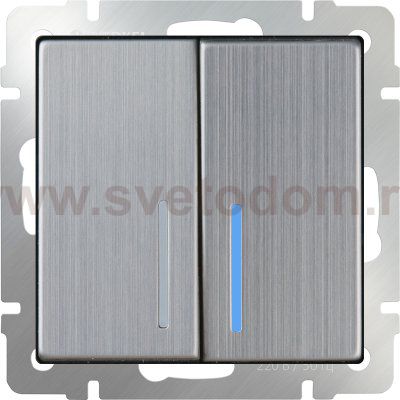 Выключатель двухклавишный с подсветкой (глянцевый никель) WL02-SW-2G-LED Werkel