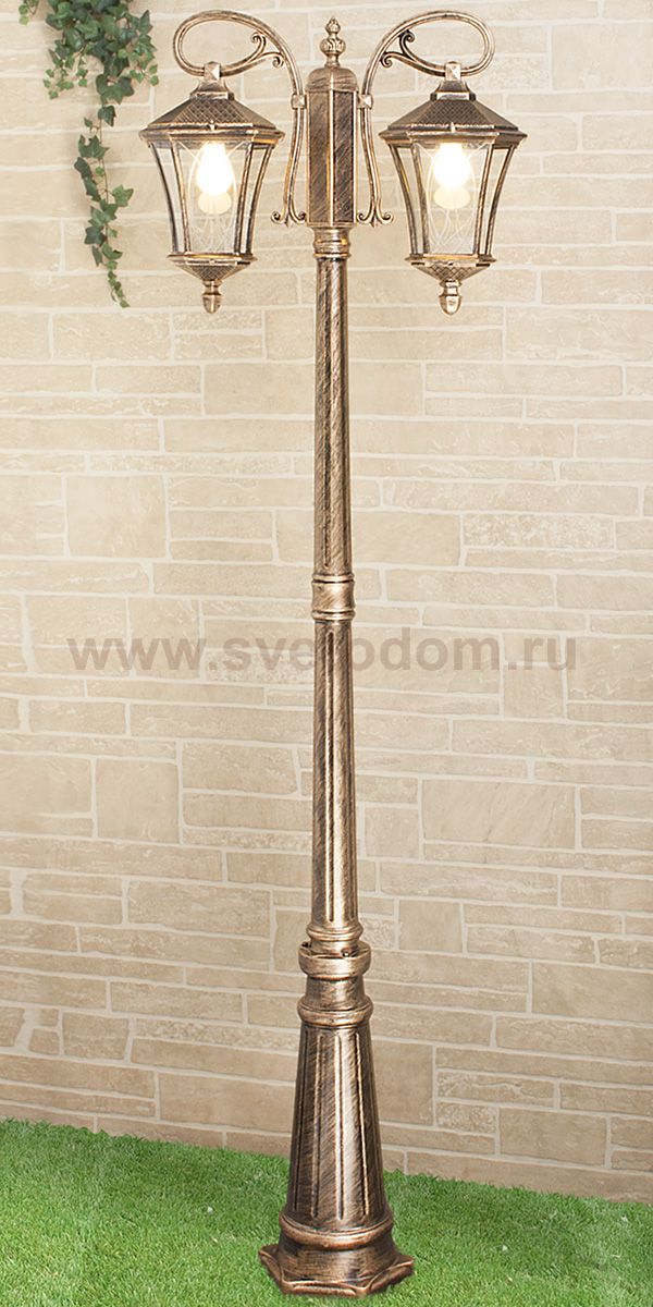 Virgo F/2 черное золото уличный двухрожковый светильник на столбе IP44 GLXT-1450F/2 Elektrostandard