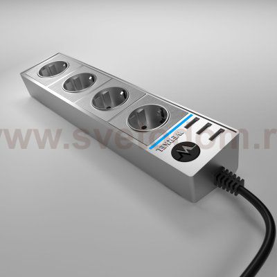 Розеточный блок 4-х местный + 3 USB серебряный/серебряный рифленый Werkel WL20-04-03