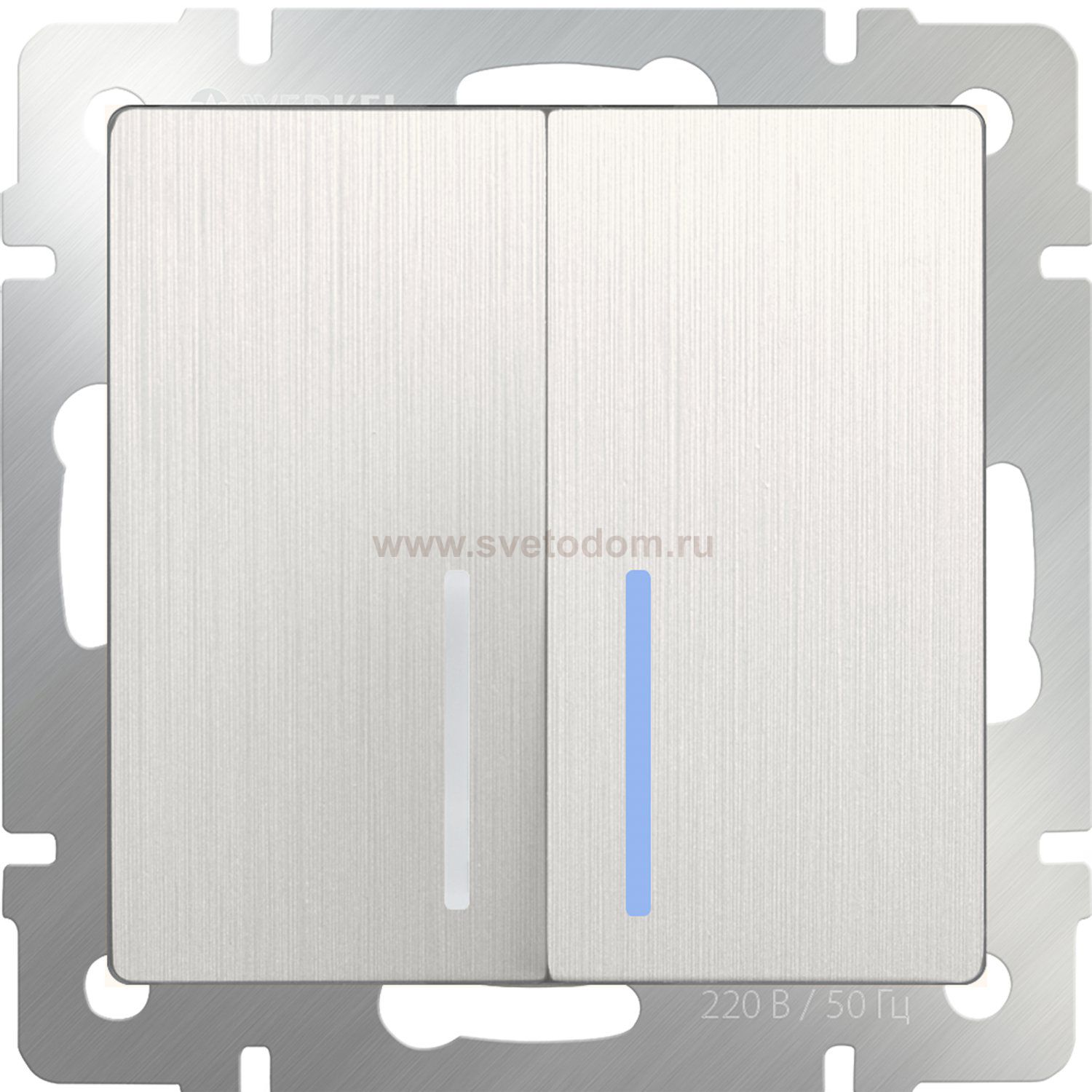 Выключатель двухклавишный с подсветкой (перламутровый рифленый) Werkel WL13-SW-2G-LED