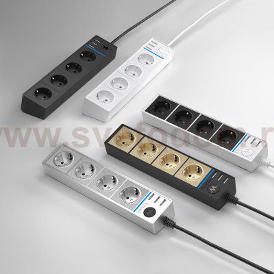 Розеточный блок 4-х местный + 3 USB белый/черный Werkel WL20-04-03