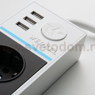 Розеточный блок 4-х местный + 3 USB белый/черный Werkel WL20-04-03