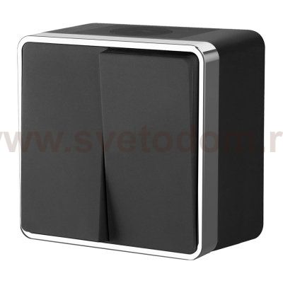 Выключатель двухклавишный влагозащищенный Gallant (черный/хром) Werkel WL15-03-02