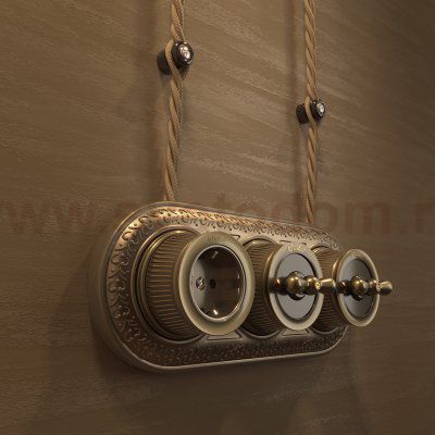 Розетка с заземлением и шторками (Бронзовый) ретро WL19-10-02 Werkel