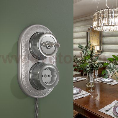 Розетка с заземлением и шторками (Матовый хром) ретро WL19-10-02 Werkel