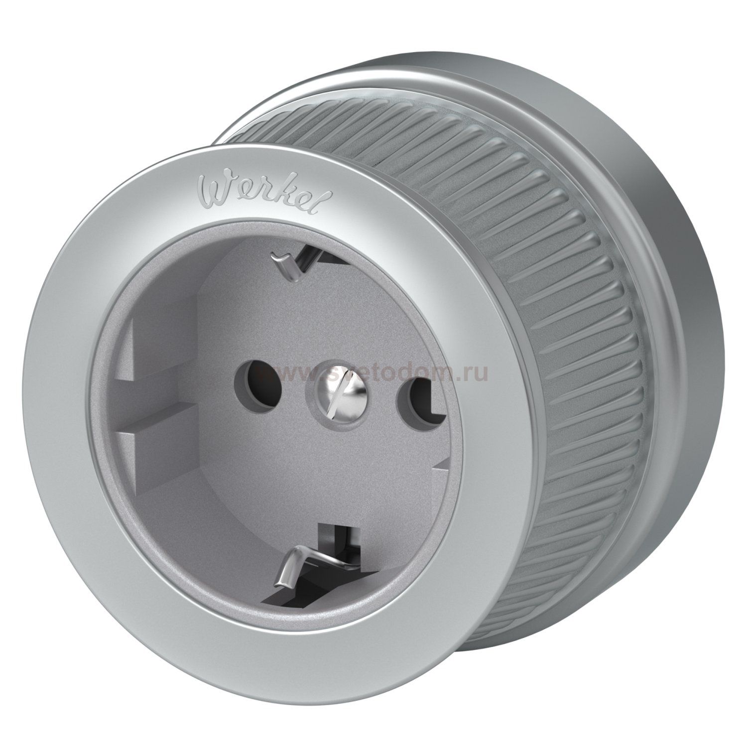 Розетка с заземлением и шторками (Матовый хром) ретро WL19-10-02 Werkel