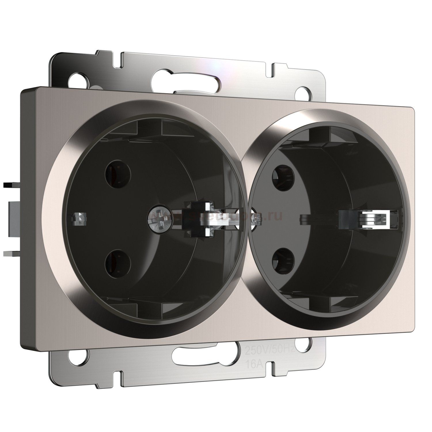 Розетка двойная с заземлением (глянцевый никель) Werkel WL02-SKG-02-IP20