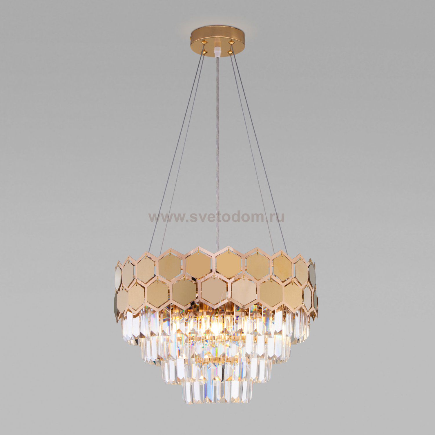 Подвесная люстра с хрусталем Eurosvet 10113/5 золото/прозрачный хрусталь Strotskis Ariana