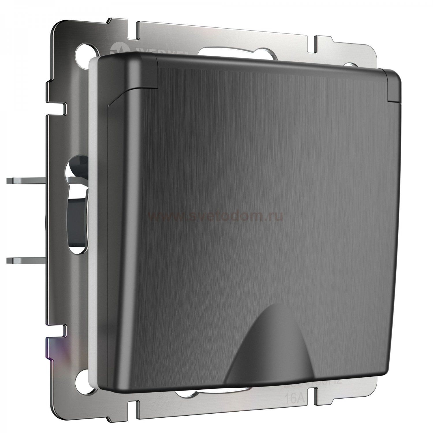 Розетка влагозащ. с зазем. с защит. крышкой и шторками (графит рифленый) W1171204 Werkel