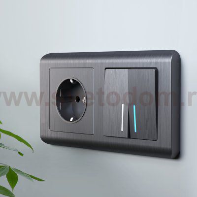 Выключатель двухклавишный проходной с подсветкой (графит рифленый) W1122104 Werkel