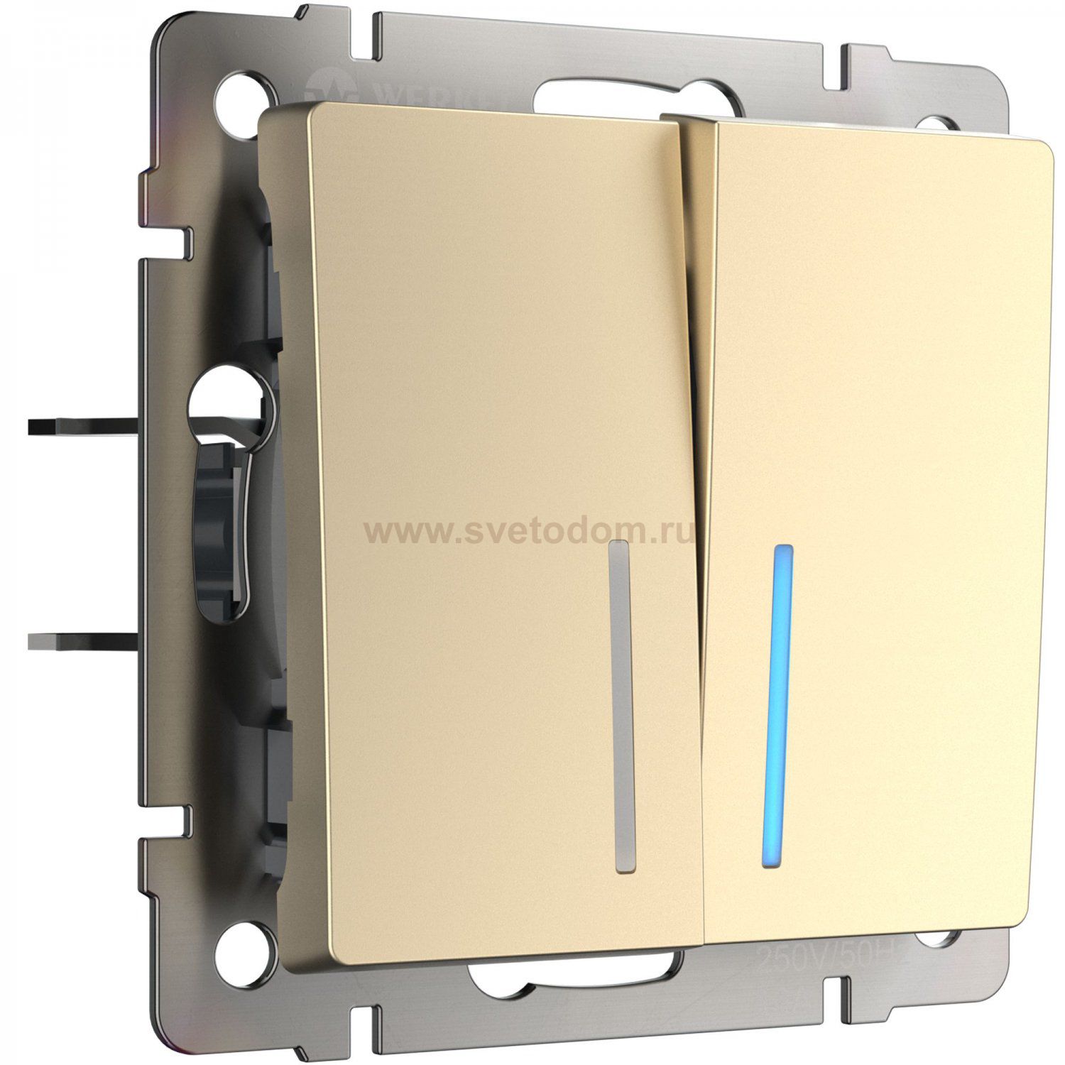 Выключатель  двухклавишный проходной с подсветкой (шампань) W1122111 Werkel