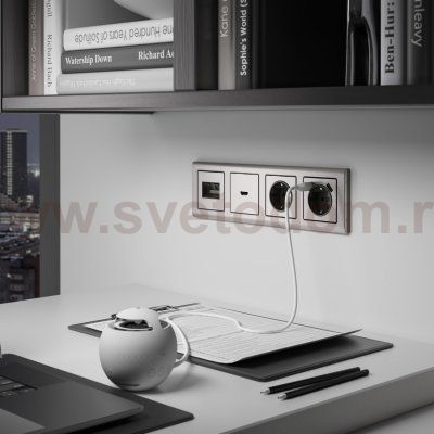 Розетка с заземлением и шторками (глянцевый никель) Werkel W1171102