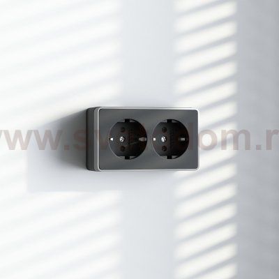 Розетка двойная с заземлением Gallant черный с серебром W5072134 W5072134