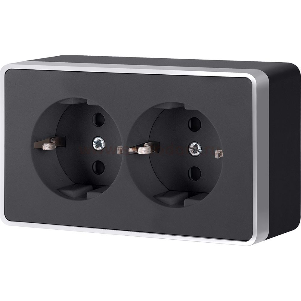 Розетка двойная с заземлением Gallant черный с серебром W5072134 W5072134