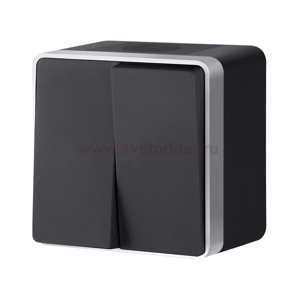 Выключатель двухклавишный влагозащищенный Gallant черный с серебром W5020234 W5020234