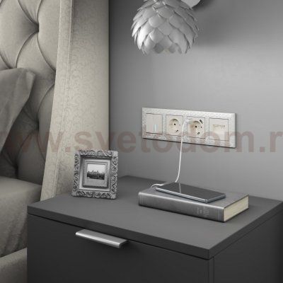 Накладка для двойной розетки Еthernet RJ-45 (перламутровый рифленый) Werkel W1191113