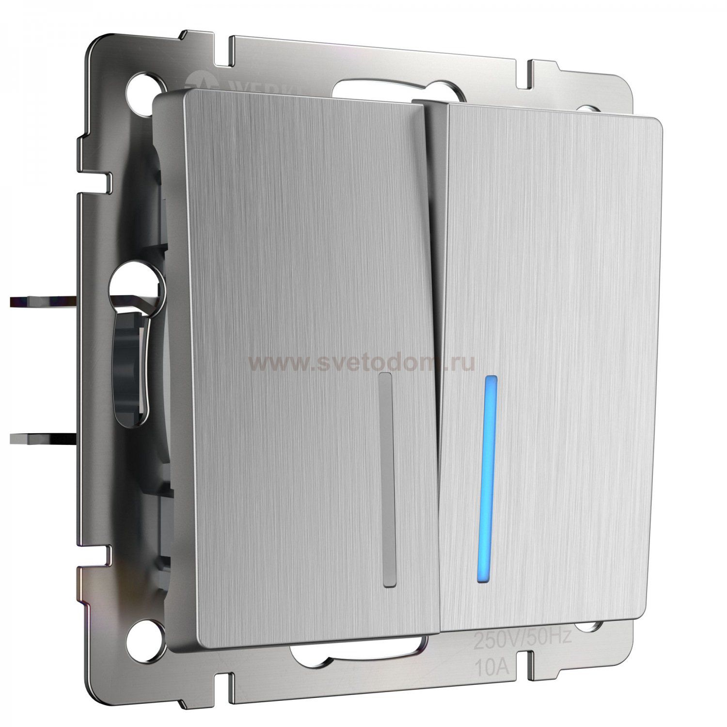 Выключатель двухклавишный с подсветкой (cеребряный рифленый) W1120109 Werkel