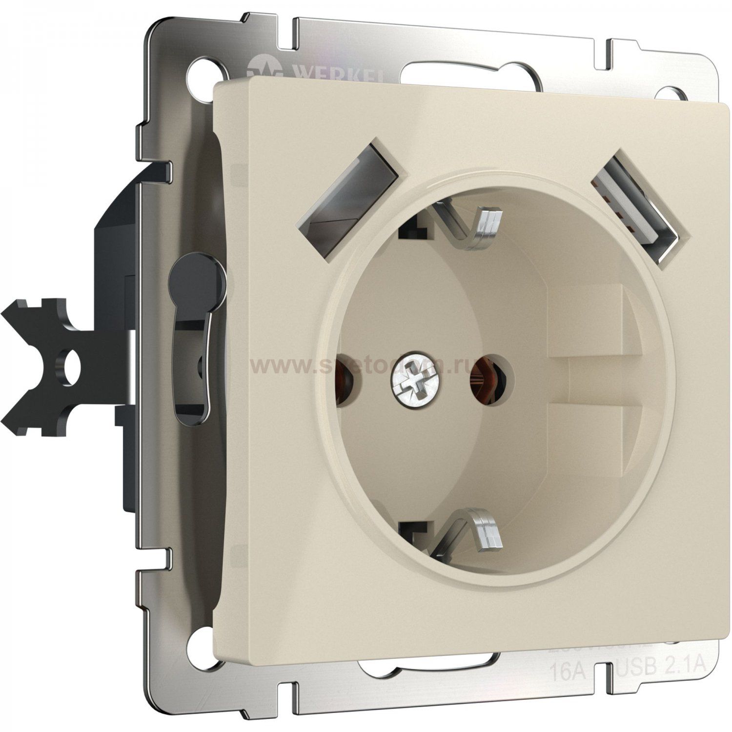 Розетка с заземлением, шторками и USBх2 (слоновая кость) Werkel W1171503