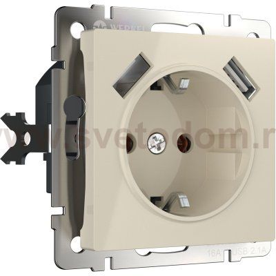 Розетка с заземлением, шторками и USBх2 (слоновая кость) Werkel W1171503
