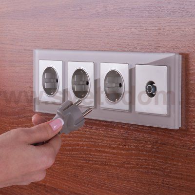 Розетка с заземлением, безвинтовой зажим (серебряный) W1171306 Werkel