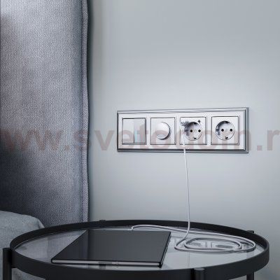 Выключатель двухклавишный проходной с подсветкой (серебряный) W1122106 Werkel