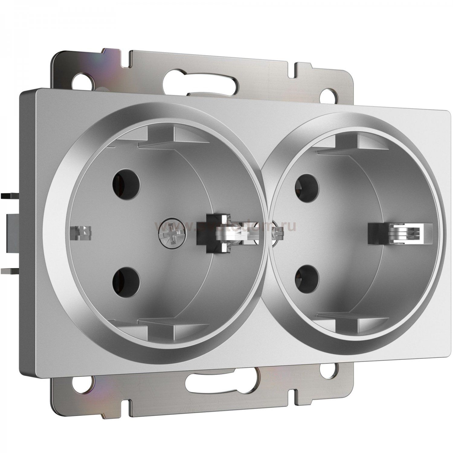 Розетка двойная с заземлением (серебряный) W1172006 Werkel