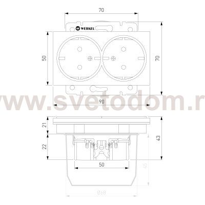Розетка двойная с заземлением (серебряный) W1172006 Werkel