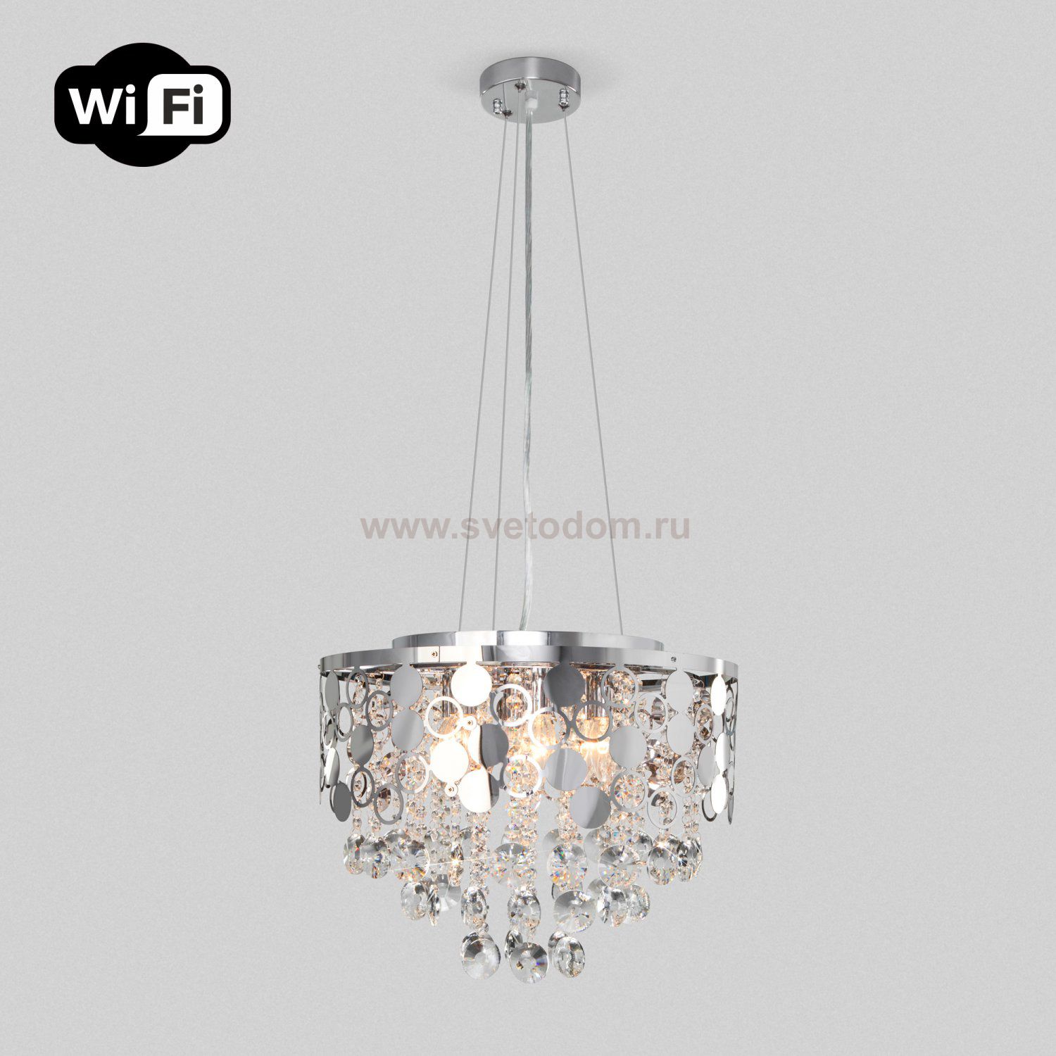 Подвесная люстра с управлением по Wi-Fi Eurosvet Lianna 10123/6 хром/прозрачный хрусталь Strotskis Smart