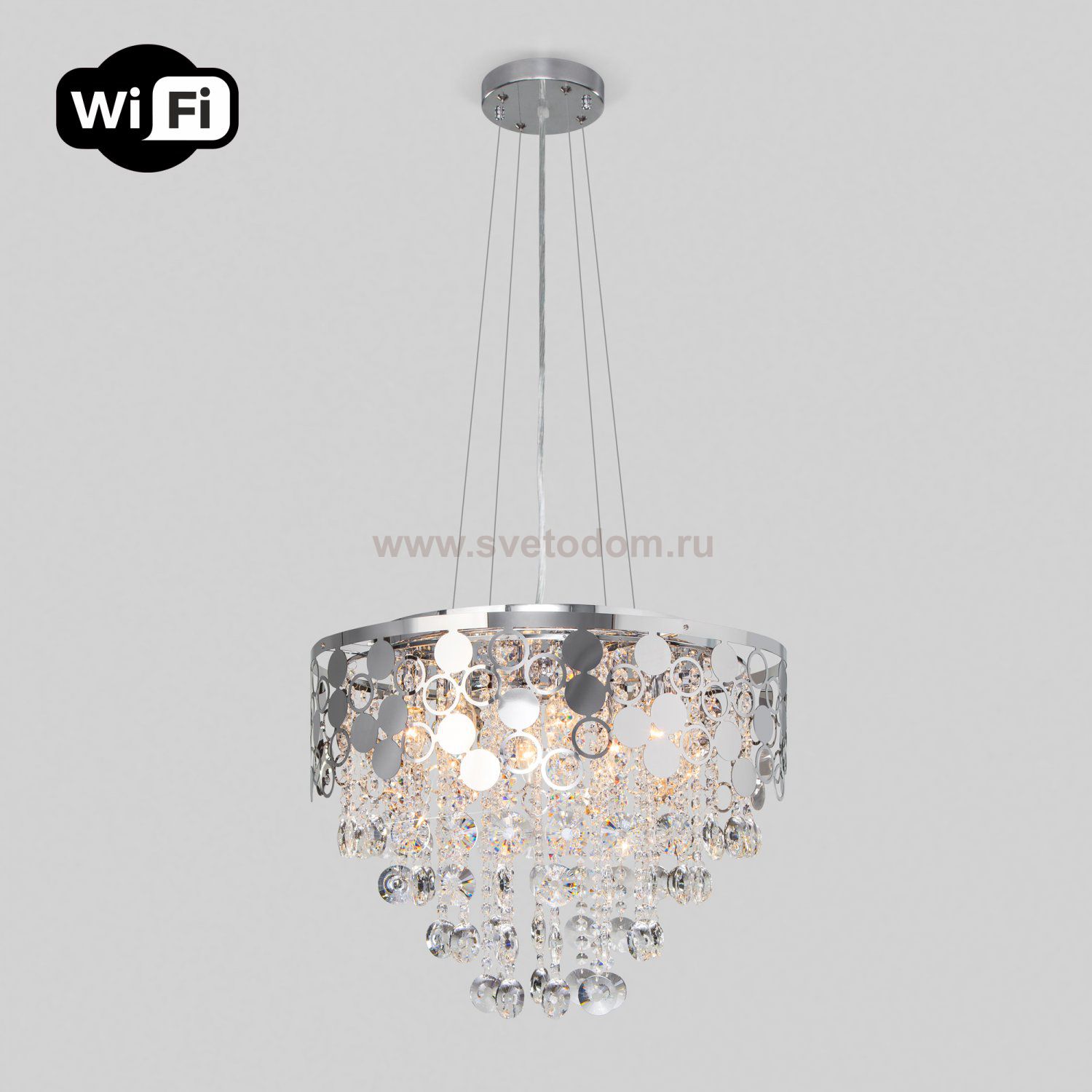 Подвесная люстра с управлением по Wi-Fi Eurosvet Lianna 10123/8 хром/прозрачный хрусталь Strotskis Smart