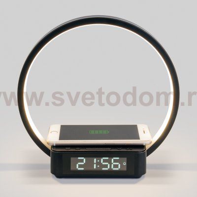 Светодиодная настольная лампа с беспроводной зарядкой и будильником 80505/1 черный Eurosvet