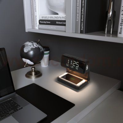 Светодиодная настольная лампа с беспроводной зарядкой и будильником 80506/1 черный Eurosvet