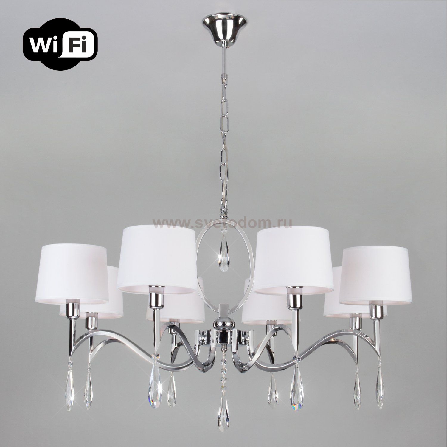 Подвесная люстра с управлением по Wi-Fi Eurosvet Madera 10127/8 хром/прозрачный хрусталь Strotskis Smart (10093/8)