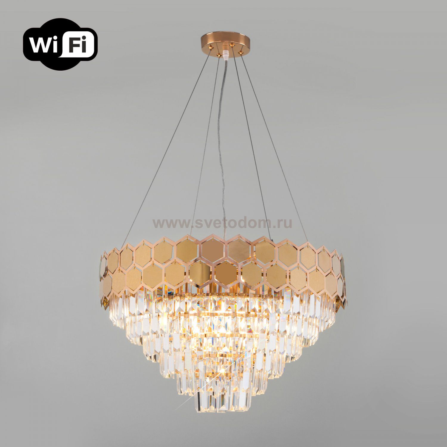 Подвесная люстра с управлением по Wi-Fi Eurosvet Ariana 10124/8 золото/прозрачный хрусталь Strotskis Smart (10113/8)