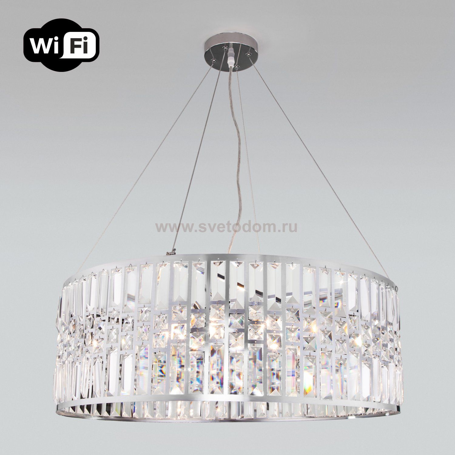 Подвесная люстра с управлением по Wi-Fi Eurosvet Lory 10125/8 хром/прозрачный хрусталь Strotskis Smart (10116/8)