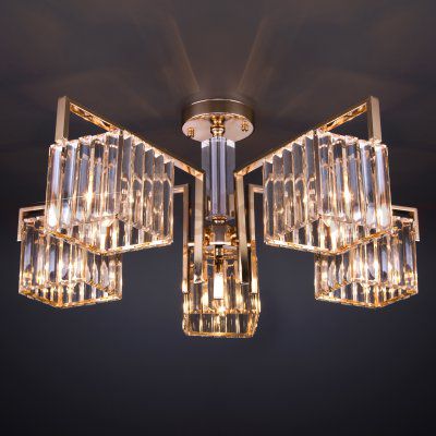 Потолочная люстра с управлением по Wi-Fi Eurosvet April 10126/5 золото/прозрачный хрусталь Strotskis Smart (10117/5)