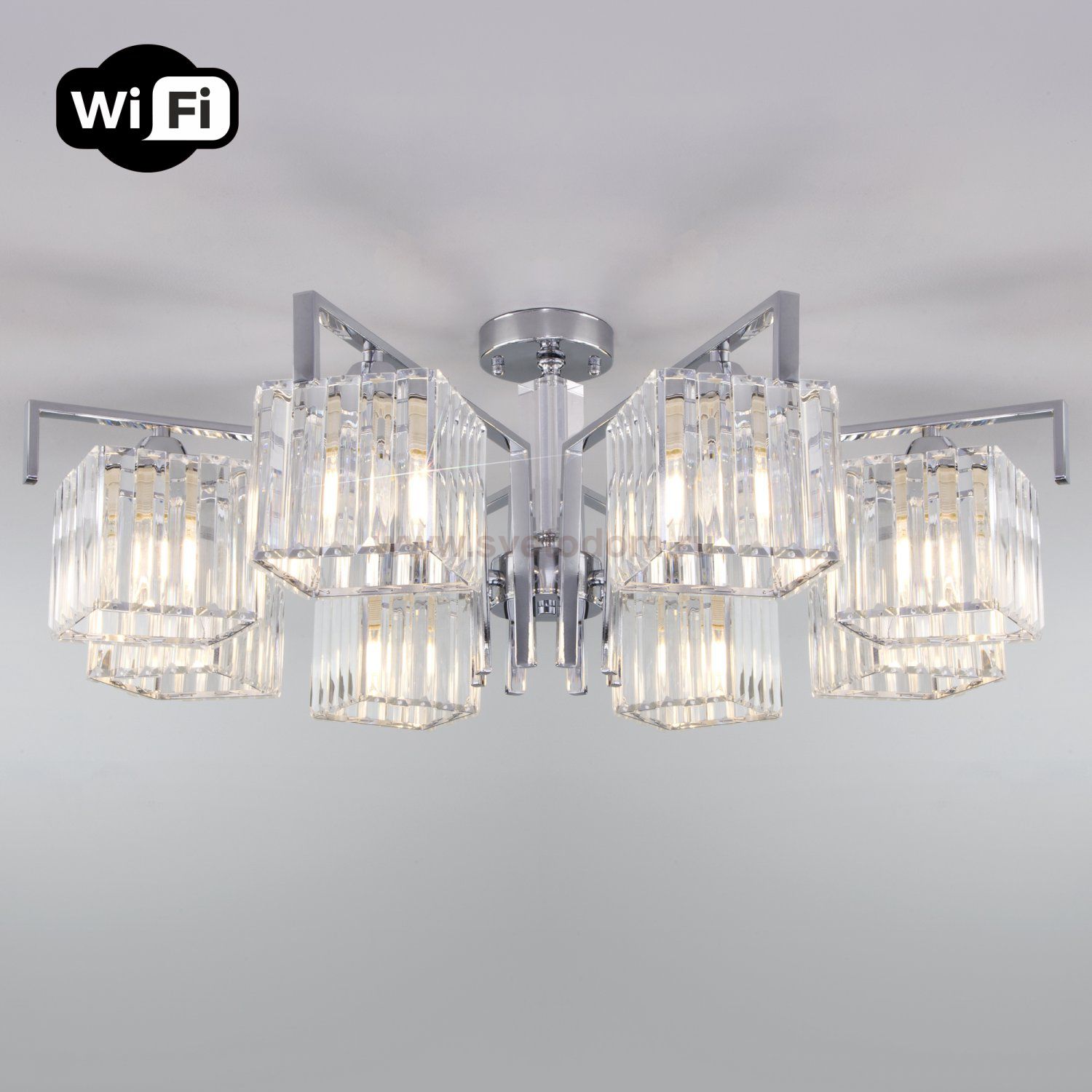 Потолочная люстра с управлением по Wi-Fi Eurosvet April 10126/8 хром/прозрачный хрусталь Strotskis Smart