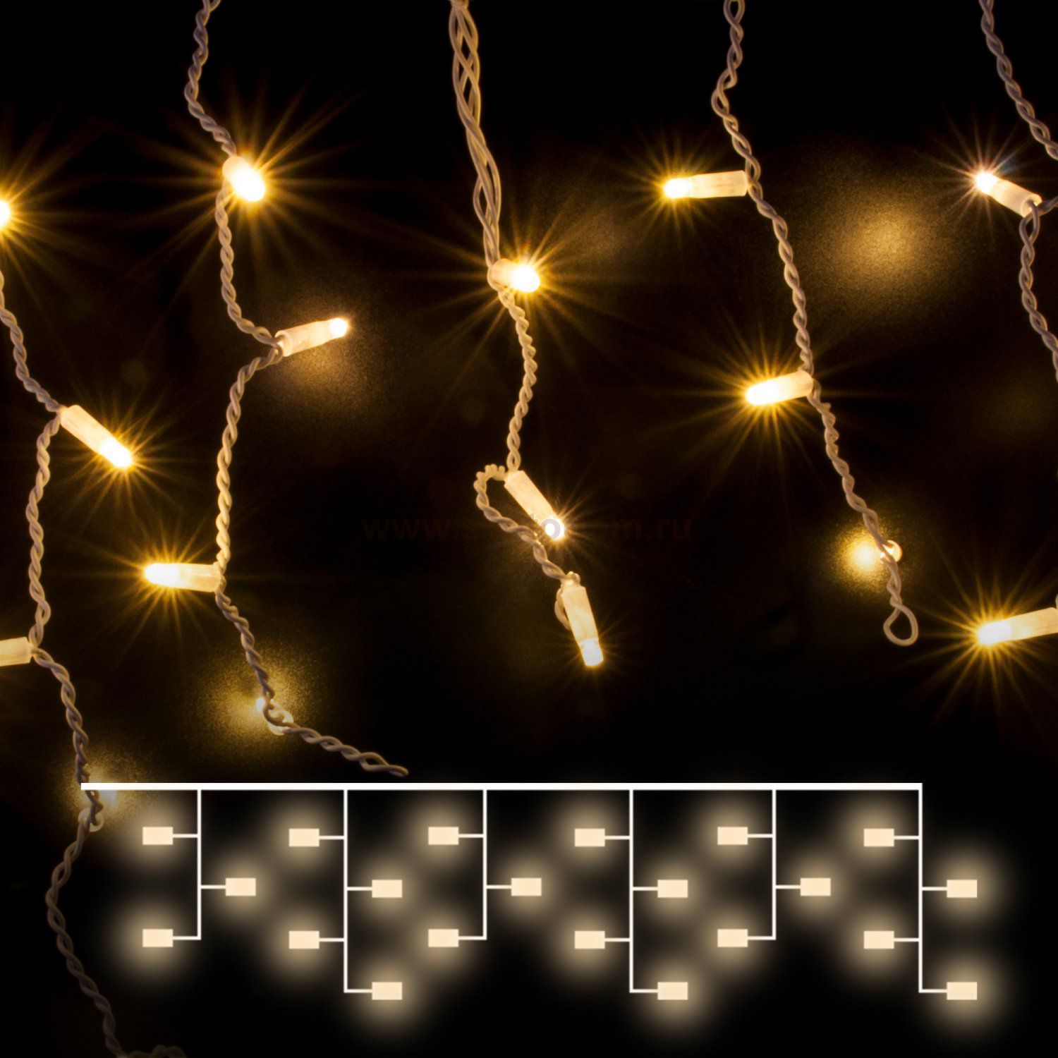 Праздничная гирлянда бахрома теплый белый с эффектом мерцания 3*0,6 м IP65 100-101 Eurosvet