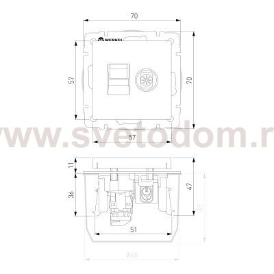 Розетка ТВ+Ethernet RJ-45 6 cat.(черный матовый) Werkel W1181308