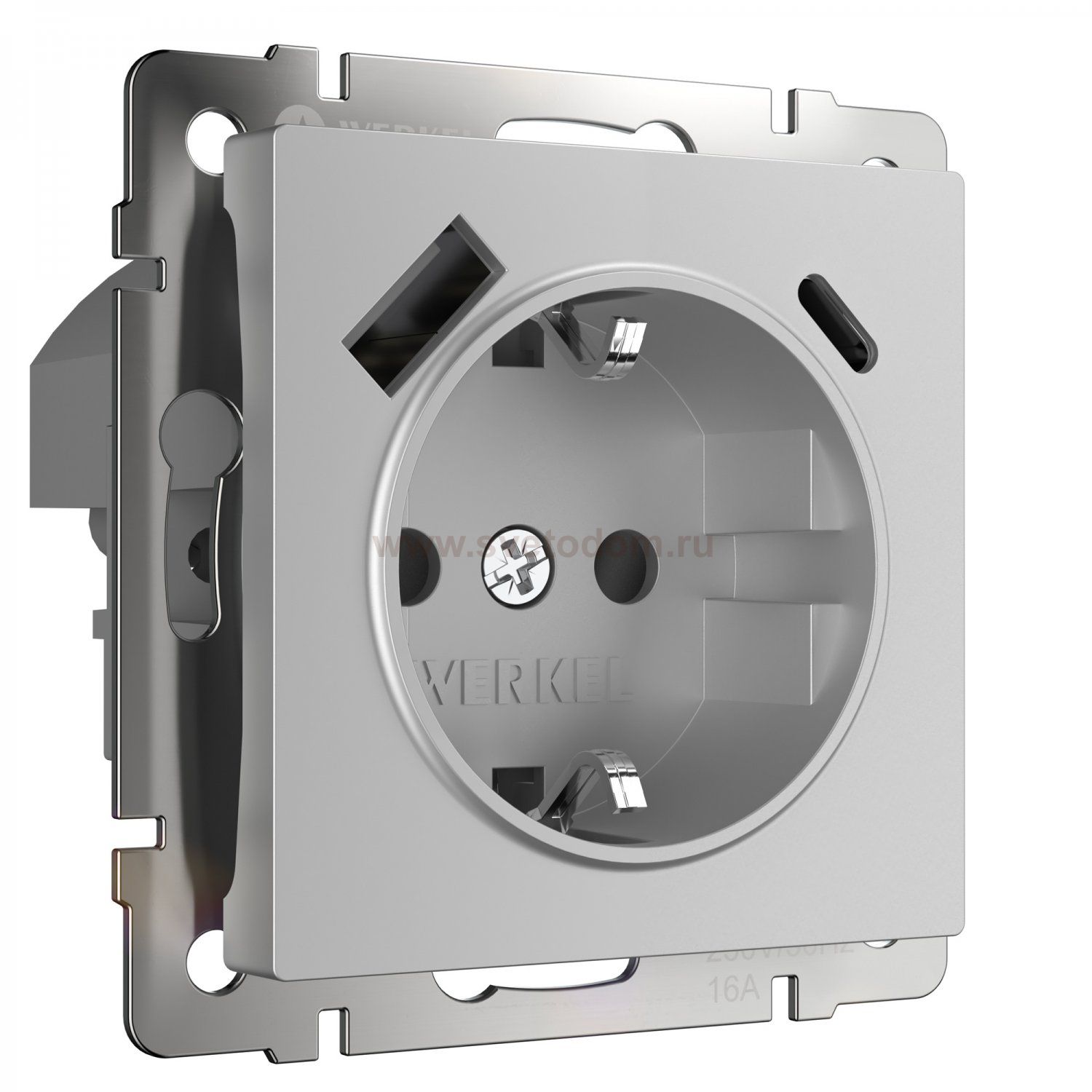 Розетка с быстрой зарядкой USB Type A+С серебряная W1171706 Werkel