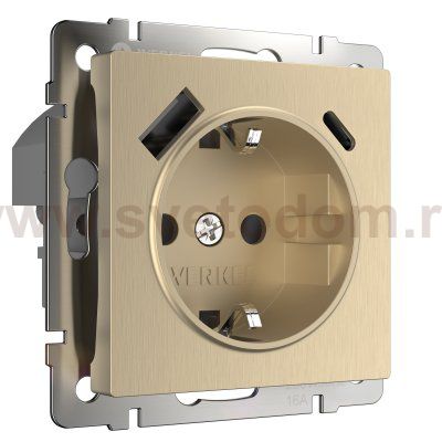 Розетка с быстрой зарядкой USB Type A+С шампань рифленый W1171710 Werkel