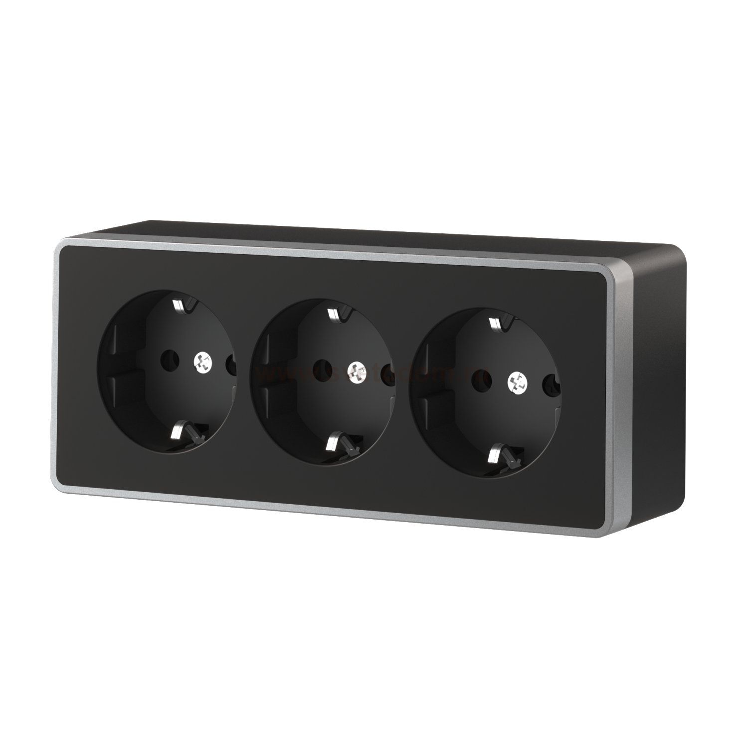 W5073134/ Розетка тройная с заземлением и шторками Gallant (черный с серебром) W5073134