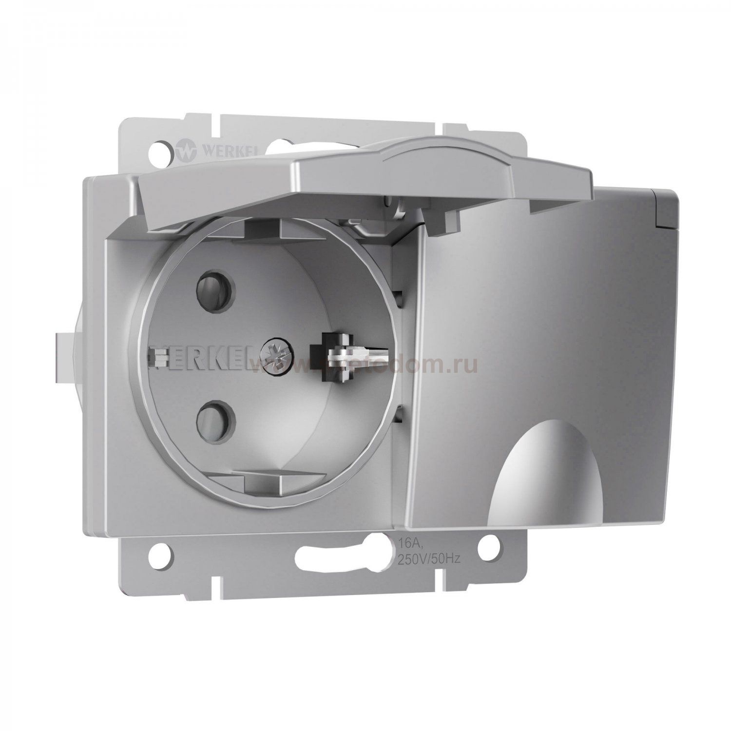 Розетка двойная влагозащ. с зазем. с защит. крышками и шторками (серебряный) Werkel W1172206